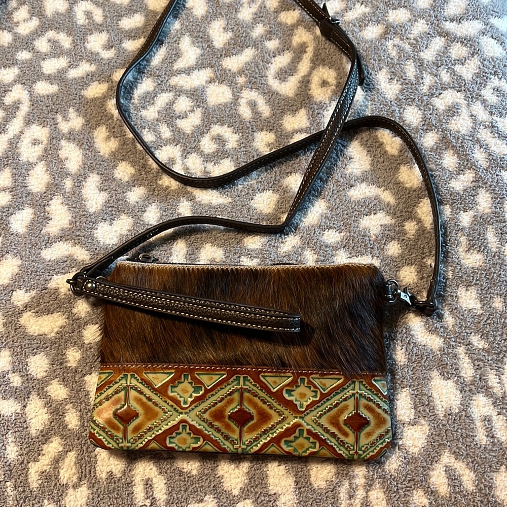 Montana West crossbody wristlet hair on hide Aztec leather